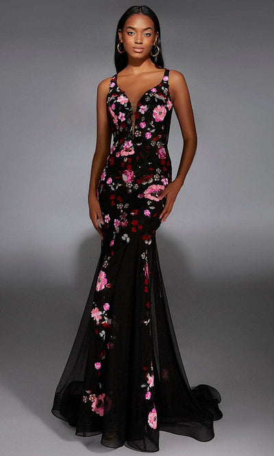 Alyce Paris 61839 - Floral Sequin Deep V-Neckline Gown Prom Dresses