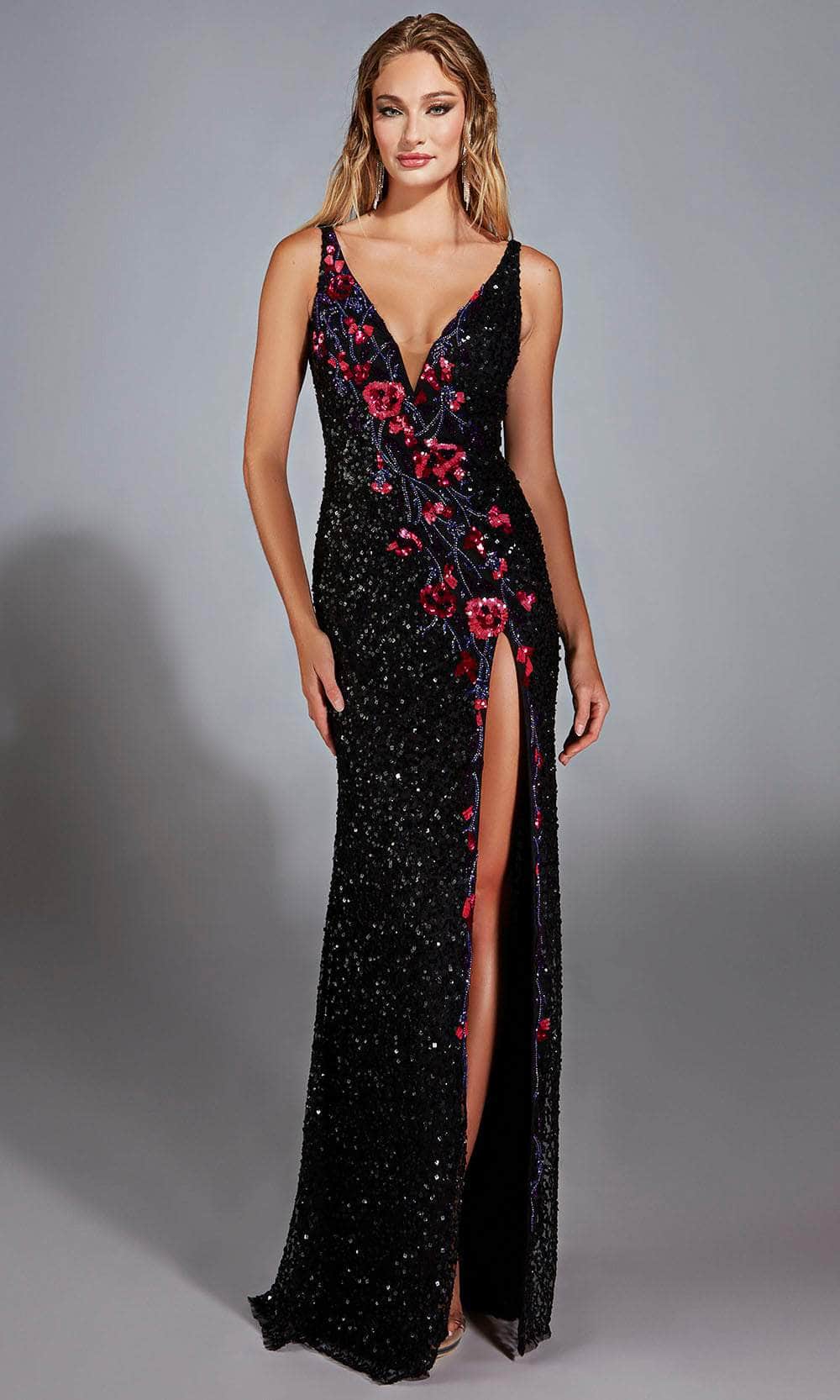 Alyce Paris 61841 - Sequined V-Neck High Slit Gown Prom Dresses