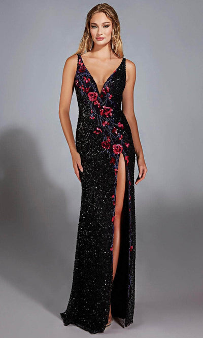 Alyce Paris 61841 - Sequined V-Neck High Slit Gown Prom Dresses
