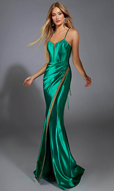 Alyce Paris 61849 - Plunging Neckline Sheath Gown with High Slit Prom Dresses