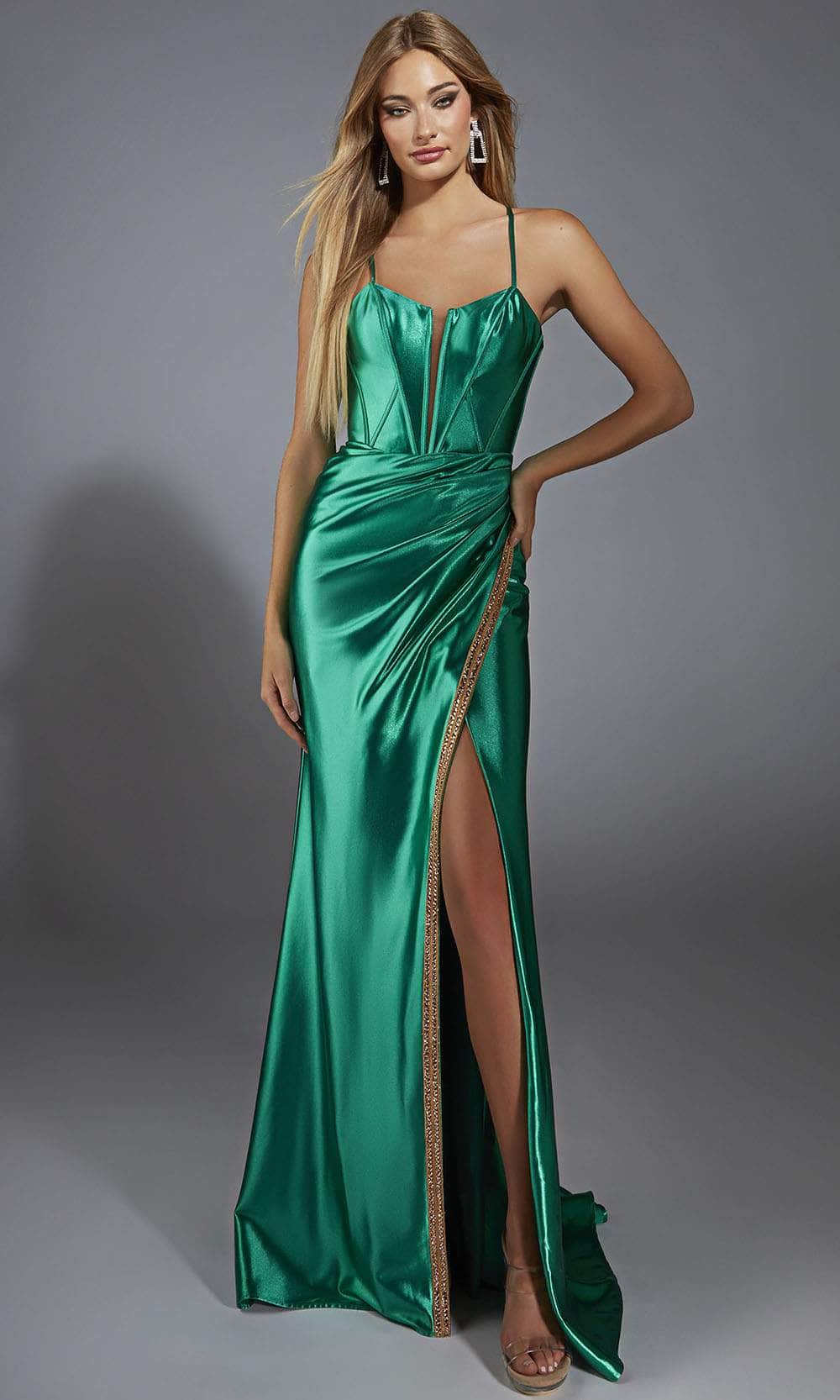 Alyce Paris 61849 - Plunging Neckline Sheath Gown with High Slit Prom Dresses