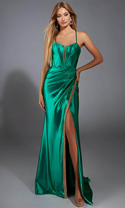 Alyce Paris 61849 - Plunging Neckline Sheath Gown with High Slit Prom Dresses