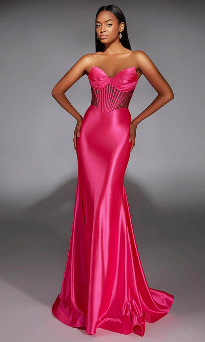 Alyce Paris 61851 - Illusion Corset Embellished Sheath Gown Prom Dresses 000 /  Barbie Pink