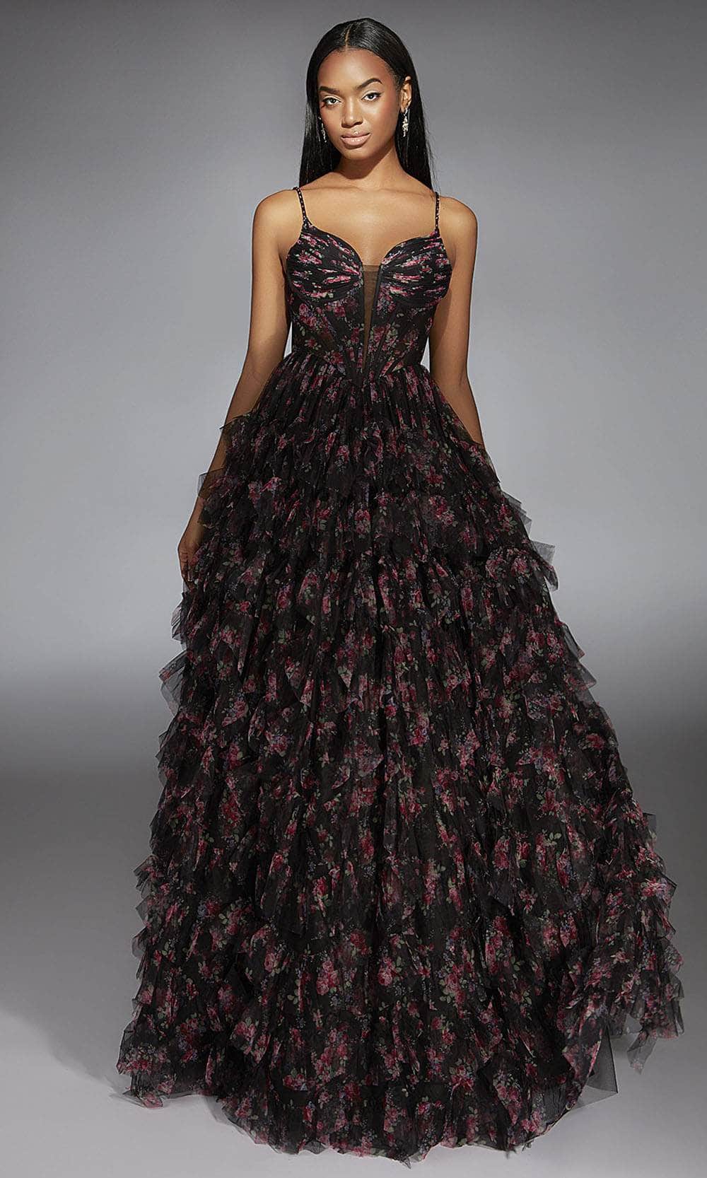 Alyce Paris 61866 - Printed V-Neck Ballgown with Corset Bodice Ballgown