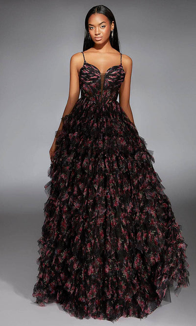Alyce Paris 61866 - Printed V-Neck Ballgown with Corset Bodice Ballgown