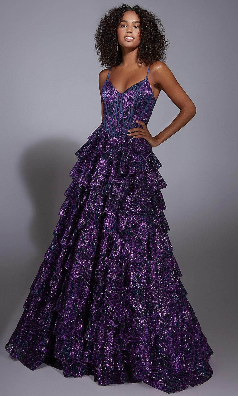 Alyce Paris 61886 - Tiered Ruffle Glitter A-Line Gown Prom Dresses