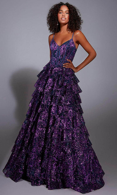 Alyce Paris 61886 - Tiered Ruffle Glitter A-Line Gown Prom Dresses