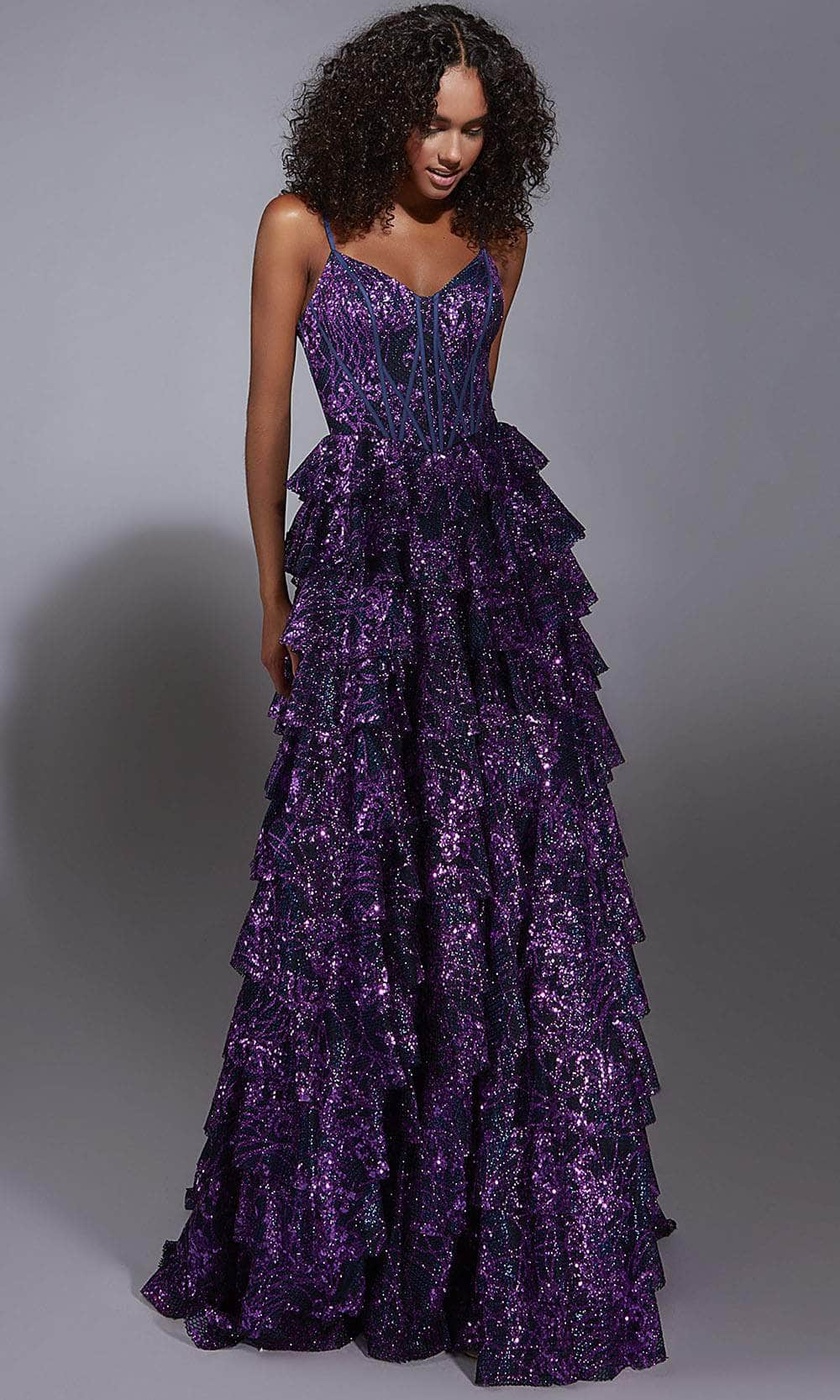 Alyce Paris 61886 - Tiered Ruffle Glitter A-Line Gown Prom Dresses