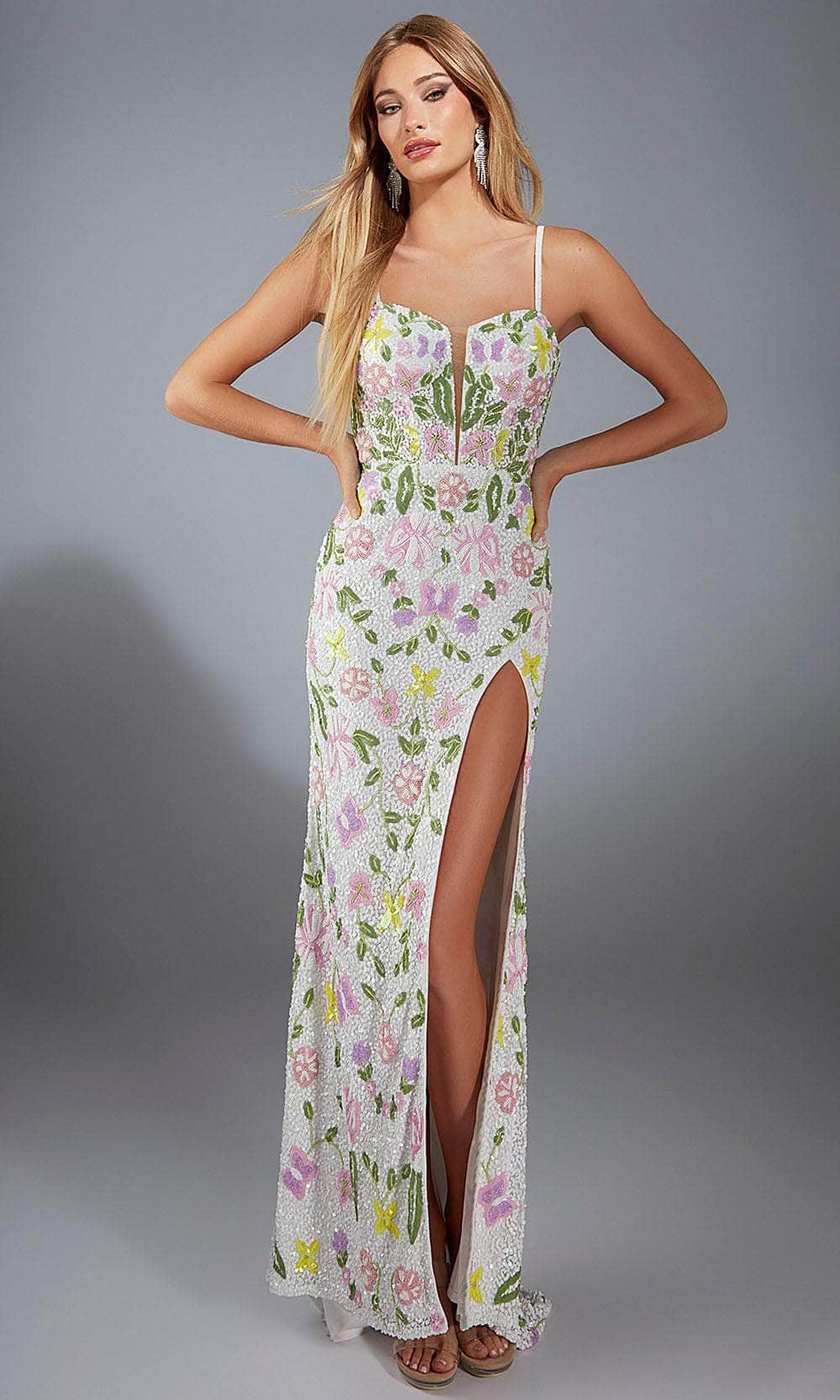 Alyce Paris 61905 - Plunging Neckline Hand-Beaded Gown Prom Dresses 000 / Ivory-Multi