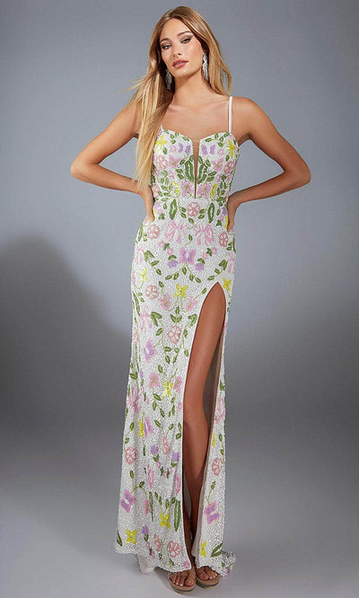 Alyce Paris 61905 - Plunging Neckline Hand-Beaded Gown Prom Dresses 000 / Ivory-Multi