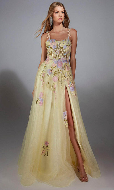 Alyce Paris 61909 - Floral Sleeveless A-Line Gown with Slit Prom Dresses