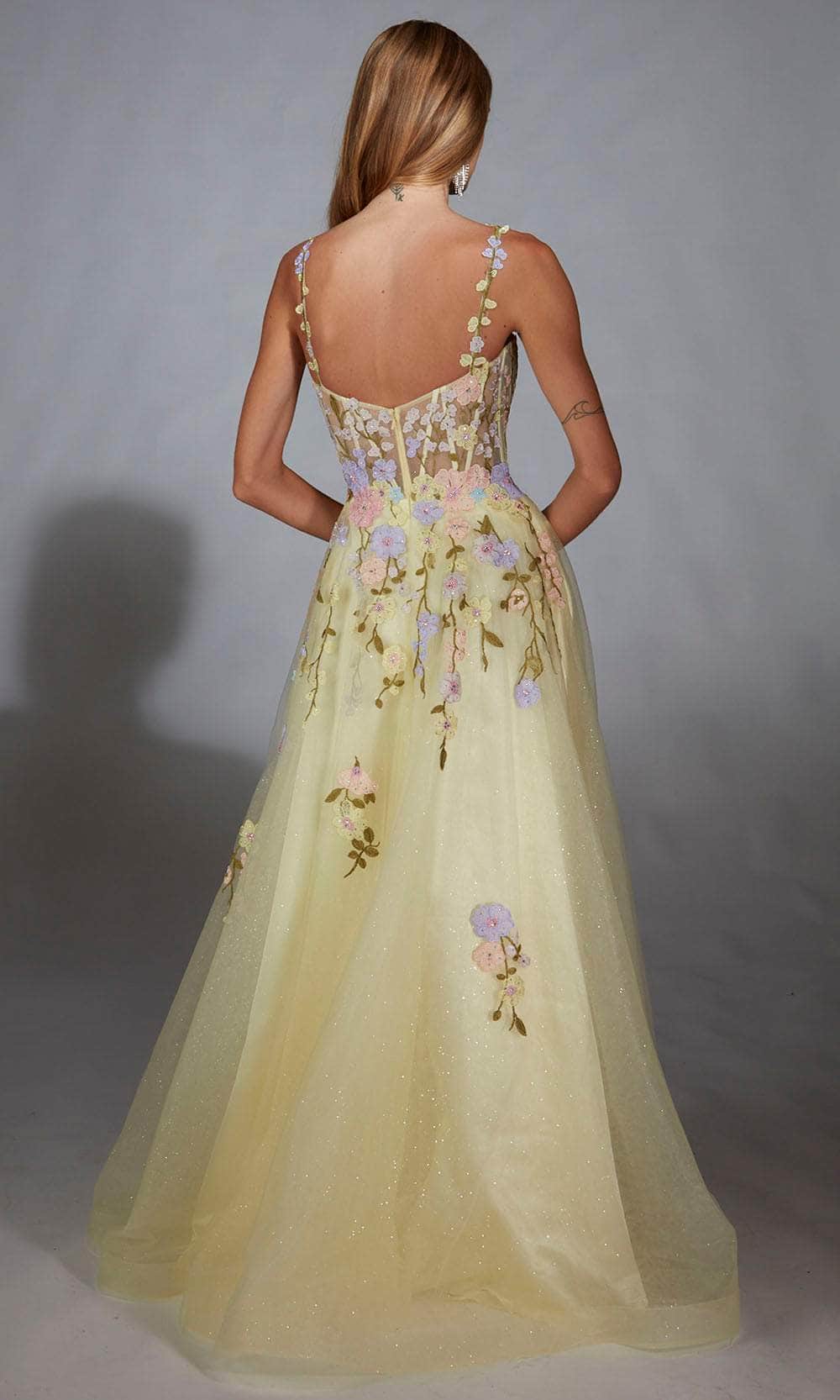 Alyce Paris 61909 - Floral Sleeveless A-Line Gown with Slit Prom Dresses