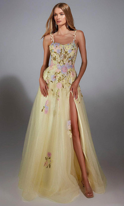 Alyce Paris 61909 - Floral Sleeveless A-Line Gown with Slit Prom Dresses