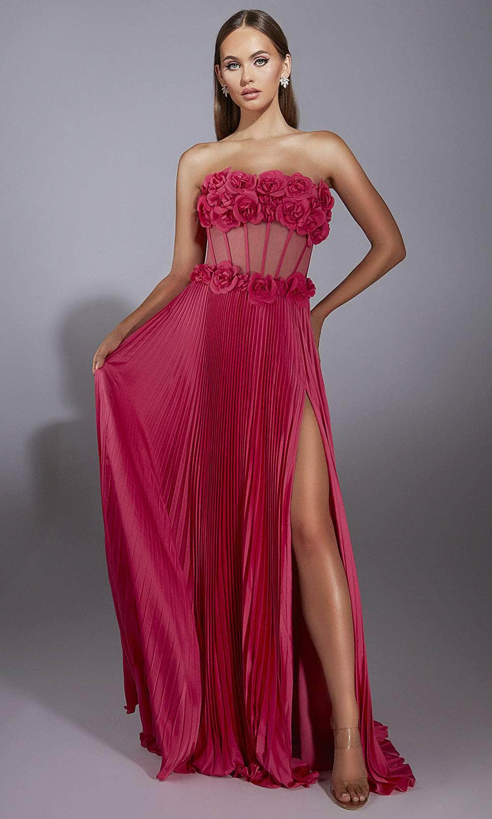 Alyce Paris 61935 - Floral Strapless Pleated Gown Prom Dresses