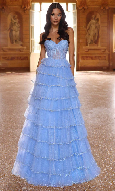 Alyce Paris 61956 - Beaded Strapless Tiered Gown Prom Dresses 000 / French Blue