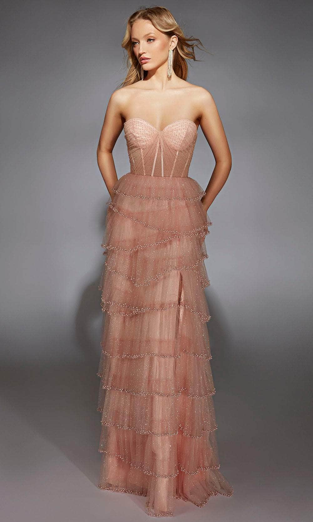 Alyce Paris 61956 - Beaded Strapless Tiered Gown Prom Dresses 000 / French Pink