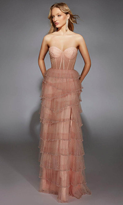 Alyce Paris 61956 - Beaded Strapless Tiered Gown Prom Dresses 000 / French Pink