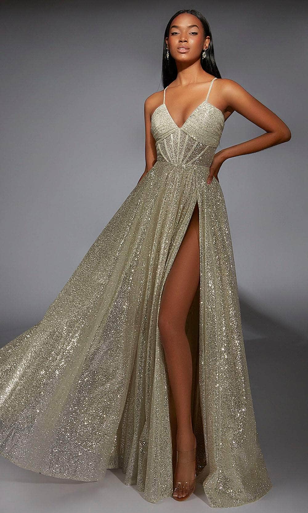 Alyce Paris 61973 - Glitter Sleeveless Deep V-Neck Gown Prom Dresses