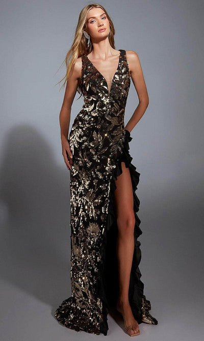 Alyce Paris 61975 - Metallic Floral Sheath Gown Prom Dresses