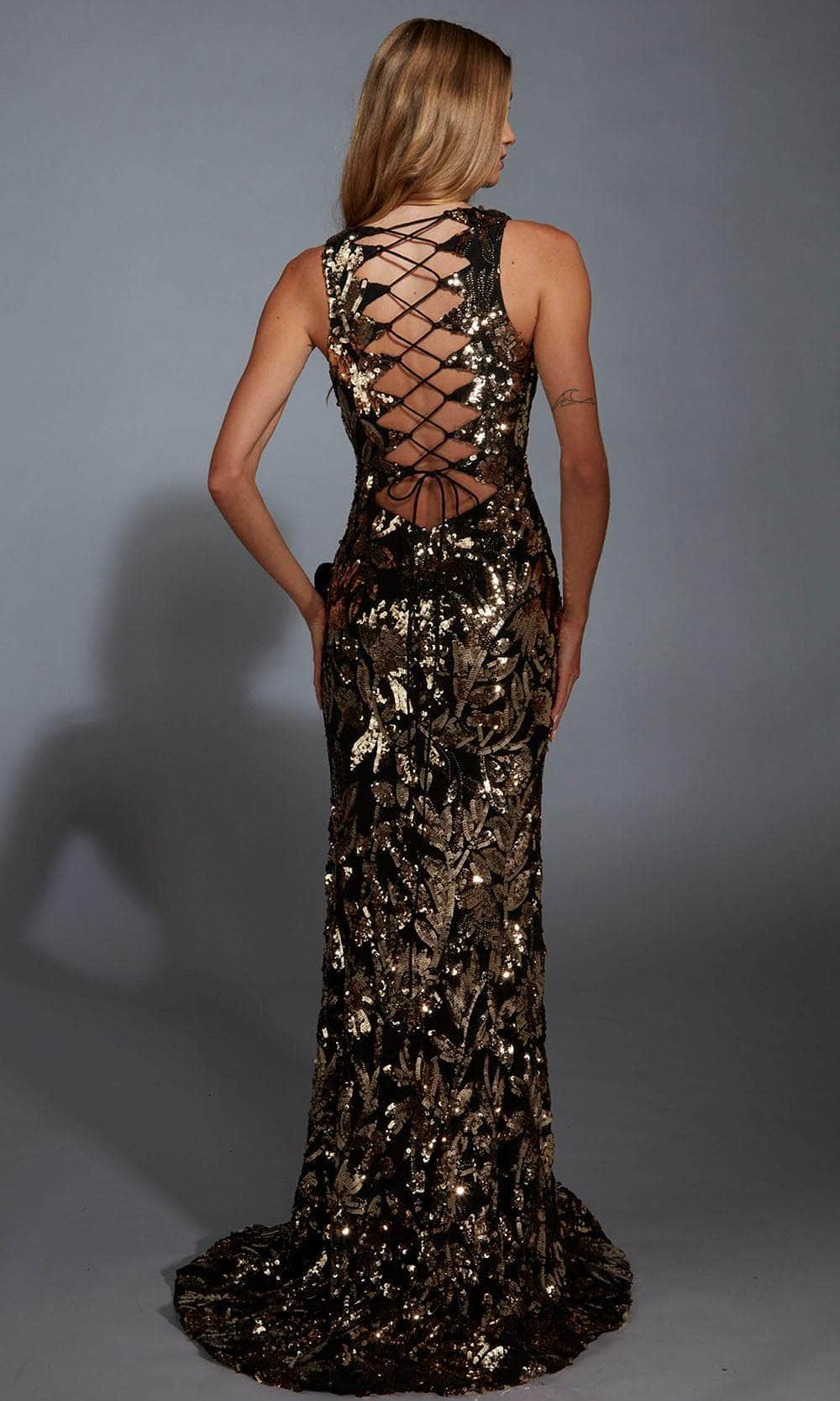 Alyce Paris 61975 - Metallic Floral Sheath Gown Prom Dresses