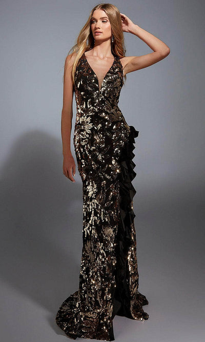 Alyce Paris 61975 - Metallic Floral Sheath Gown Prom Dresses