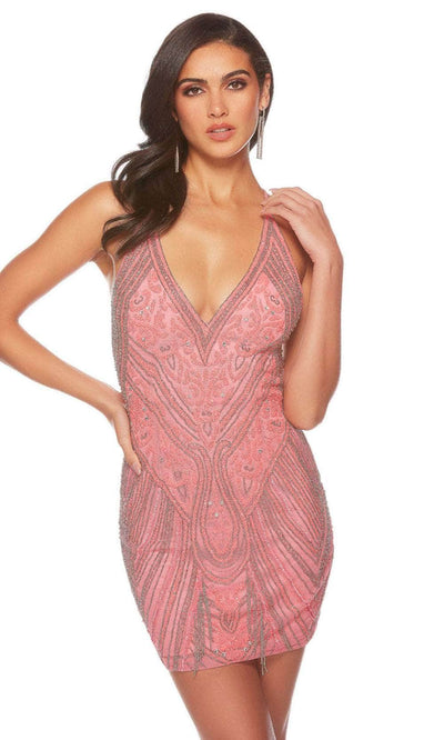 Alyce Paris 84006 - V-neck Sleeveless Cocktail Dress Party Dresses 000 / Pink Coral