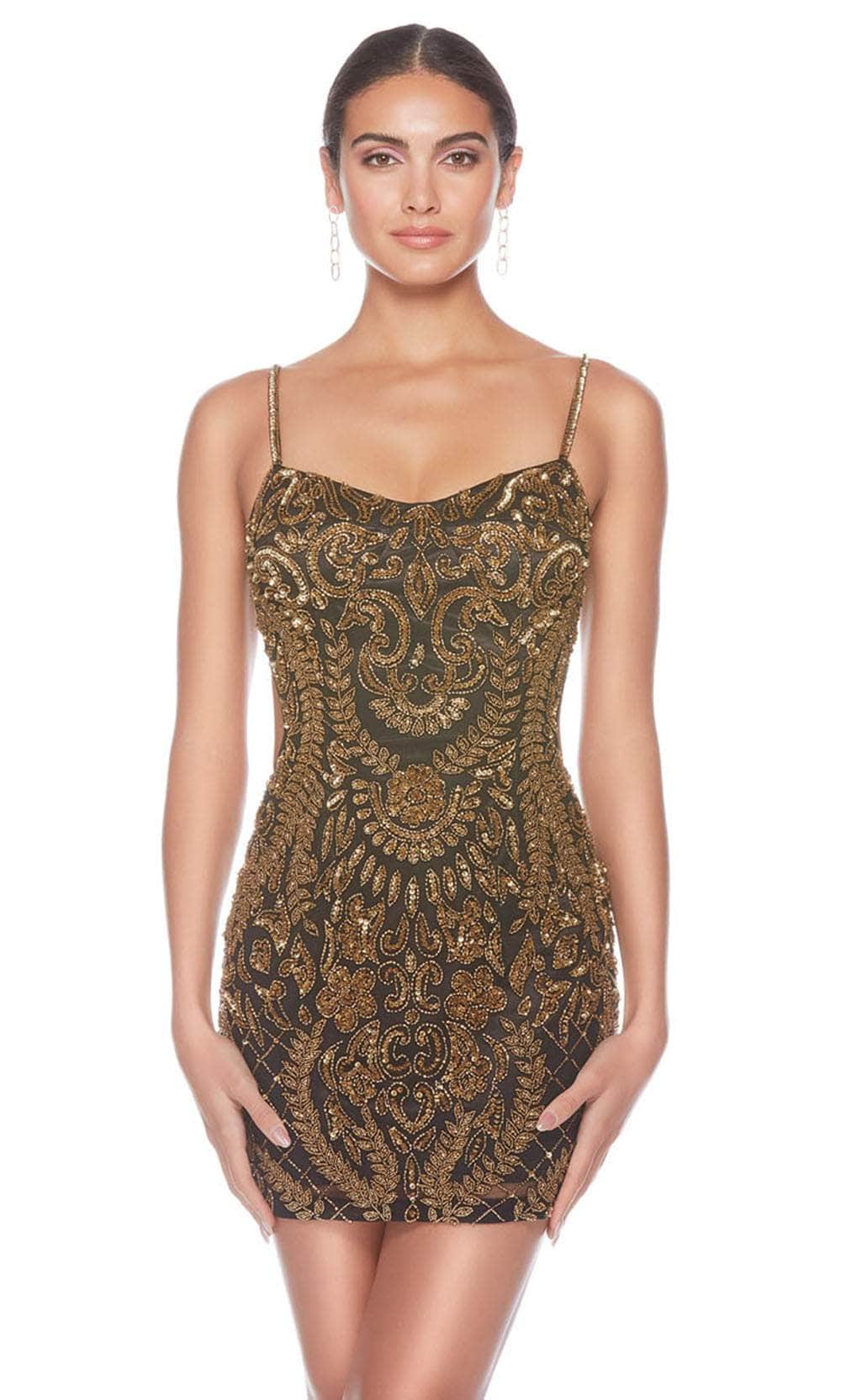 Alyce Paris 84010 - Beaded Lace-Up Back Cocktail Dress Party Dresses 000 / Black-Gold