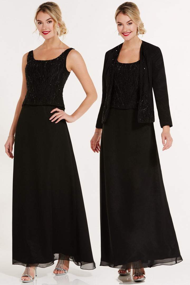 Alyce Paris - Beaded Chiffon Sheath Dress 29953 CCSALE 16 / Black