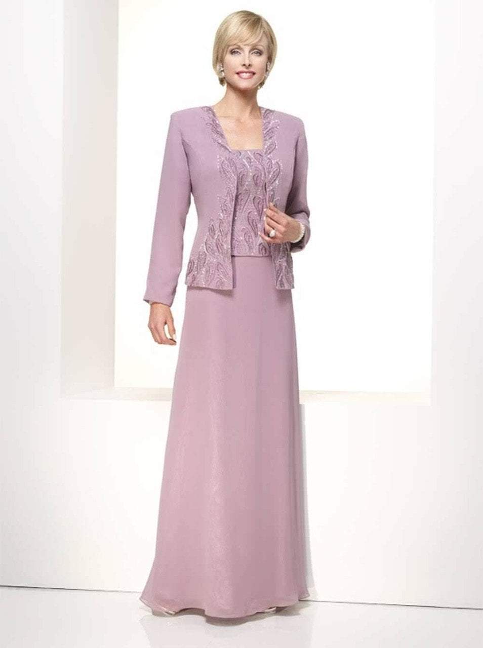 Alyce Paris - Beaded Chiffon Sheath Dress 29953 CCSALE 8 / Heather