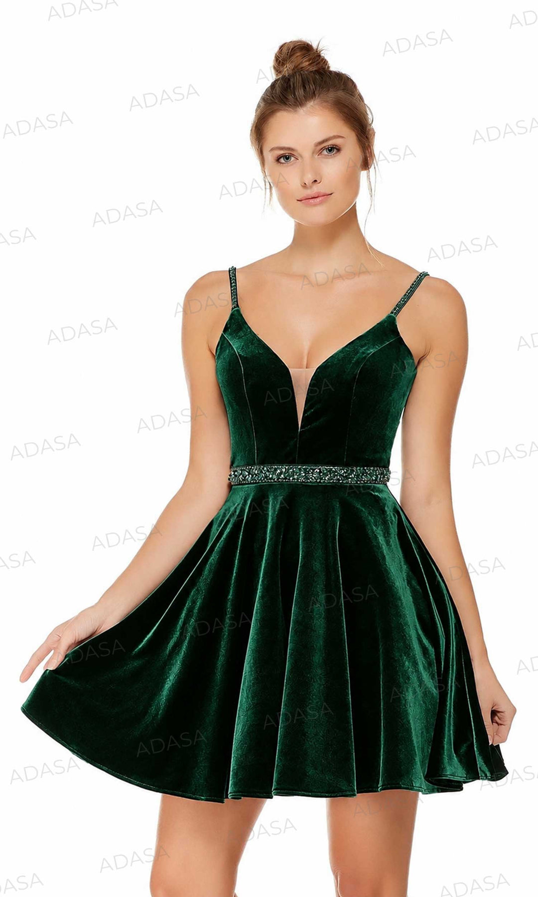 Alyce Paris Embellished Deep V-neck Velvet A-line Dress 4008