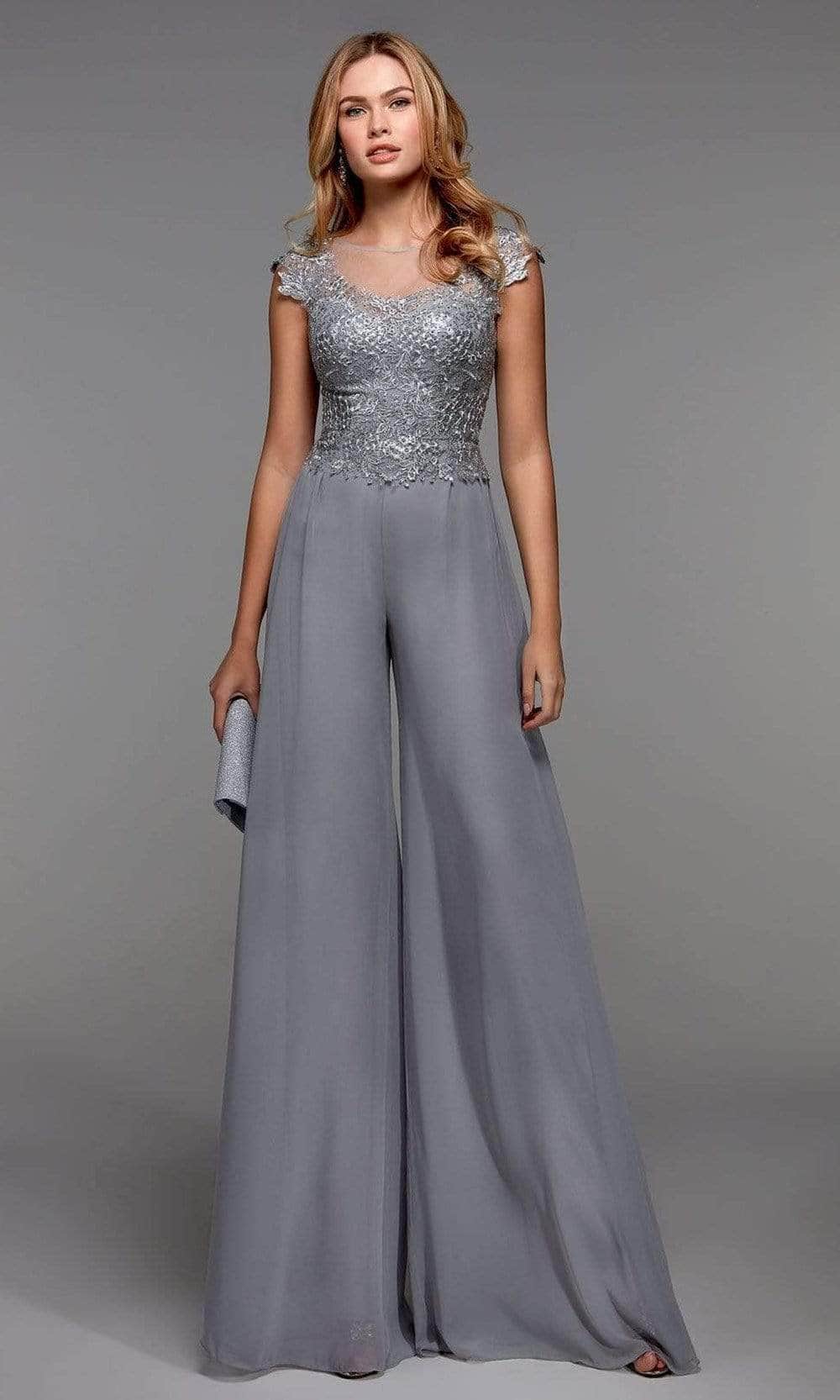 Alyce Paris - Lace Bodice Jumpsuit 27488 - 1 pc Silver In Size 10 Available CCSALE 10 / Silver