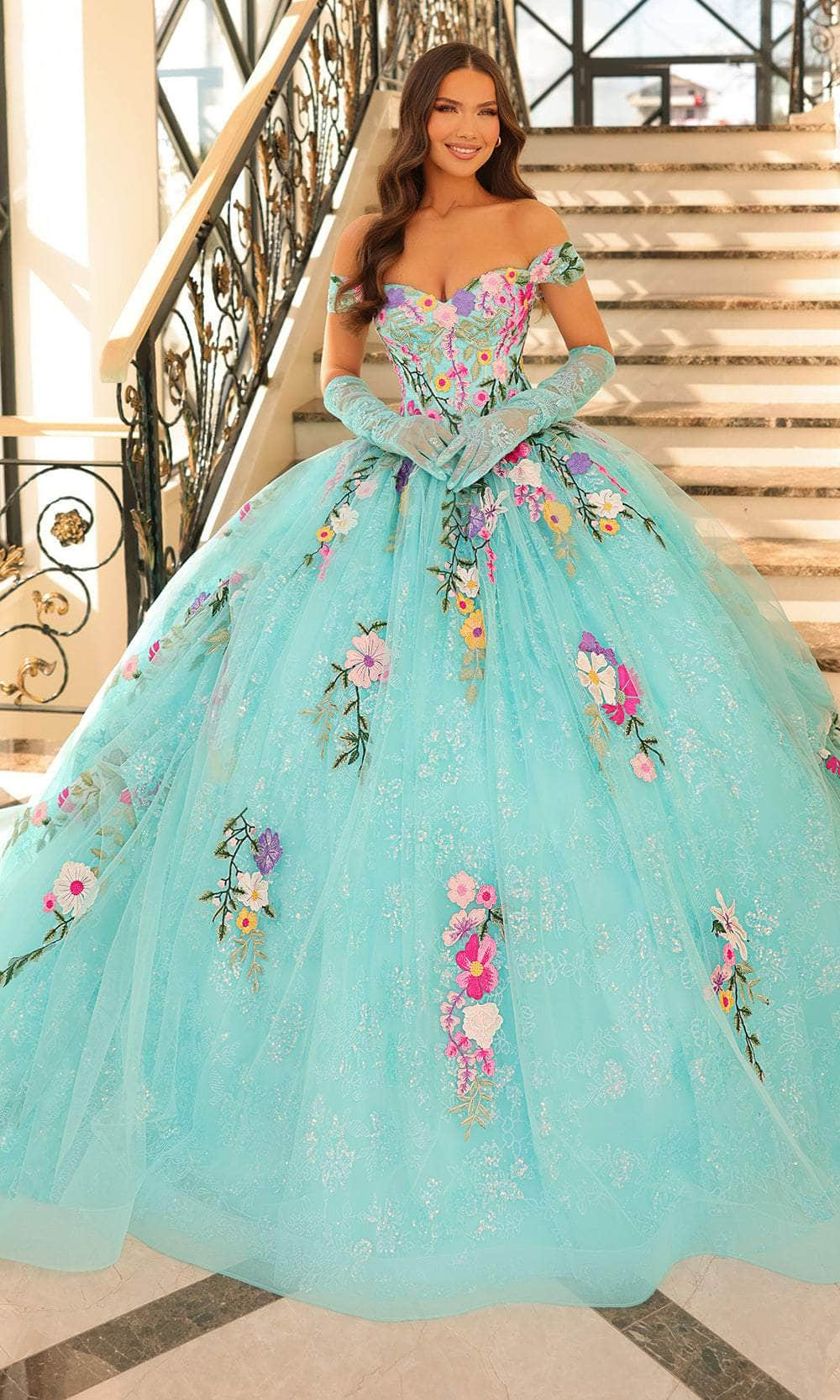 Amarra 54200 - Embroidered Ballgown Quinceanera Dresses 000 /  Aqua/Multi