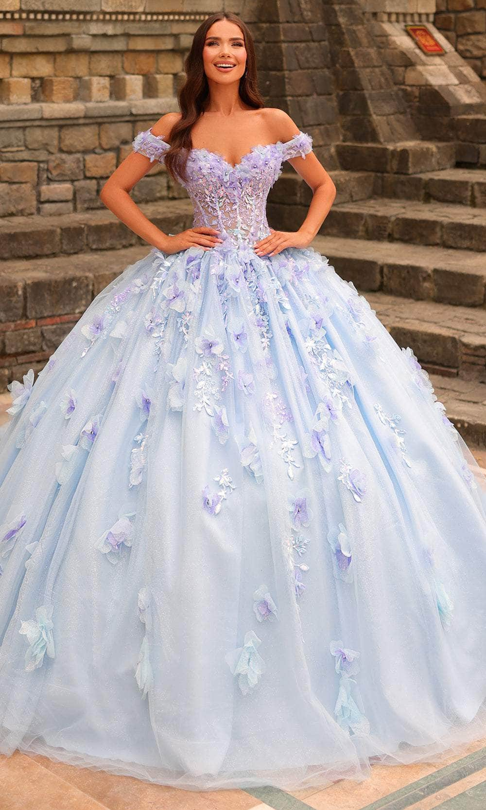 Amarra 54231 - Floral Applique Ballgown Quinceanera Dresses 00 /  Light Blue