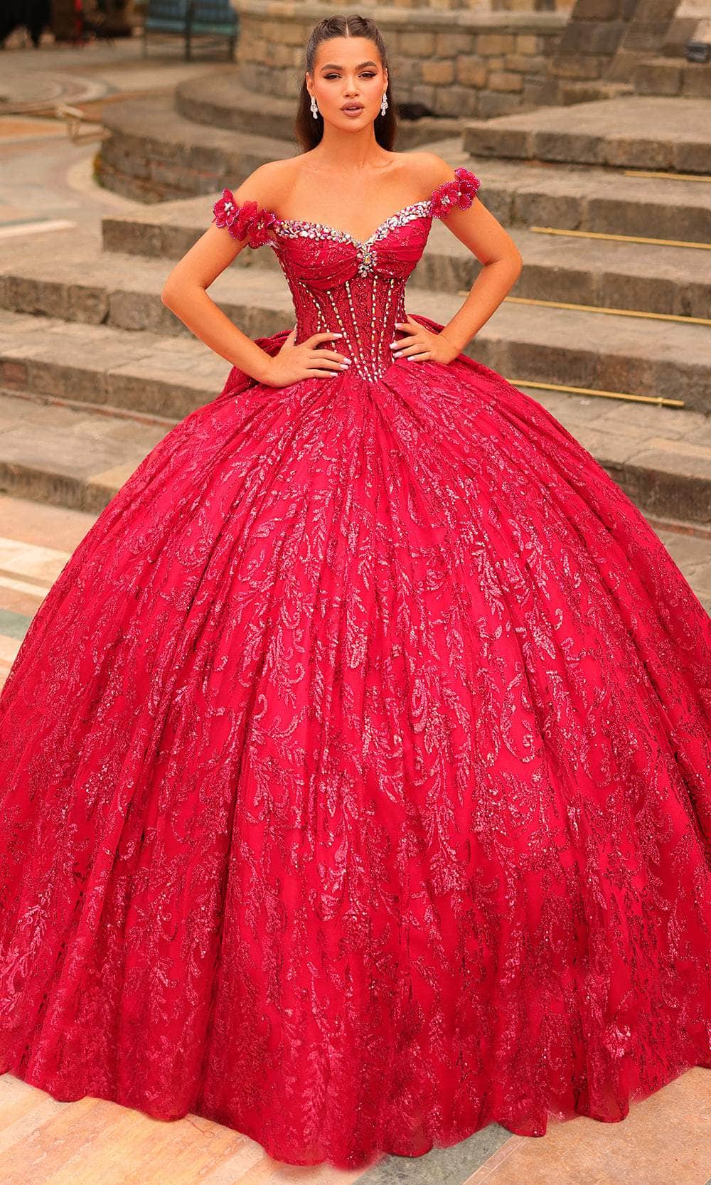 Amarra 54237 - Glitter Embellished Ballgown Quinceanera Dresses 00 /  Red