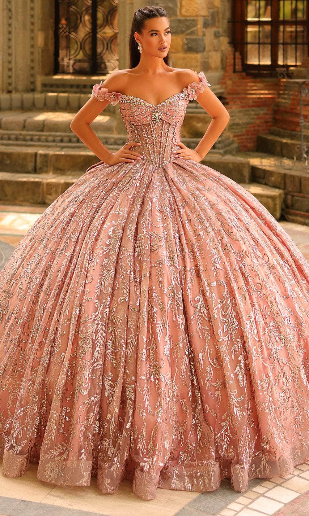 Amarra 54237 - Glitter Embellished Ballgown Quinceanera Dresses 00 /  Rose Gold