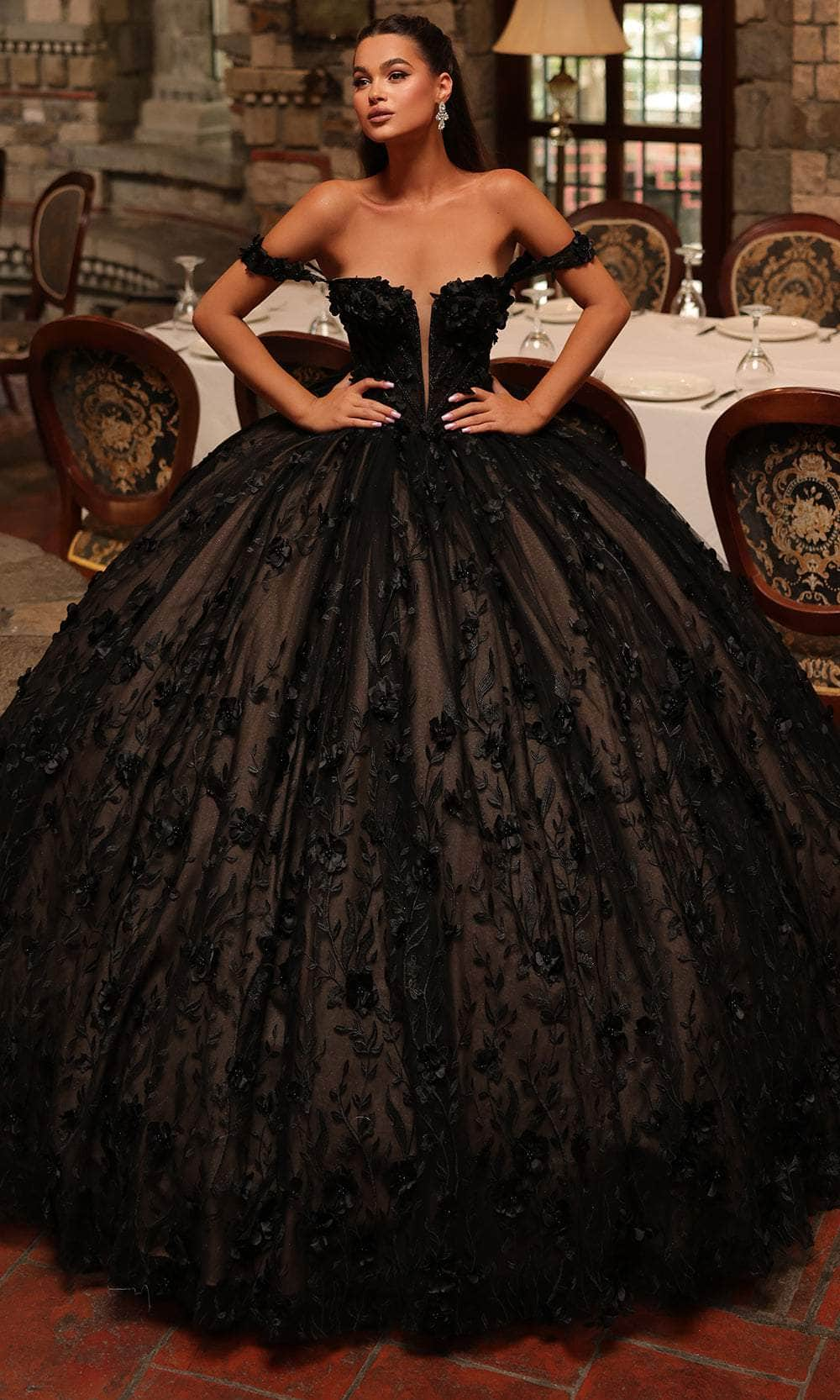 Amarra 54239 - Embellished Ballgown Quinceanera Dresses 00 /  Black/Nude