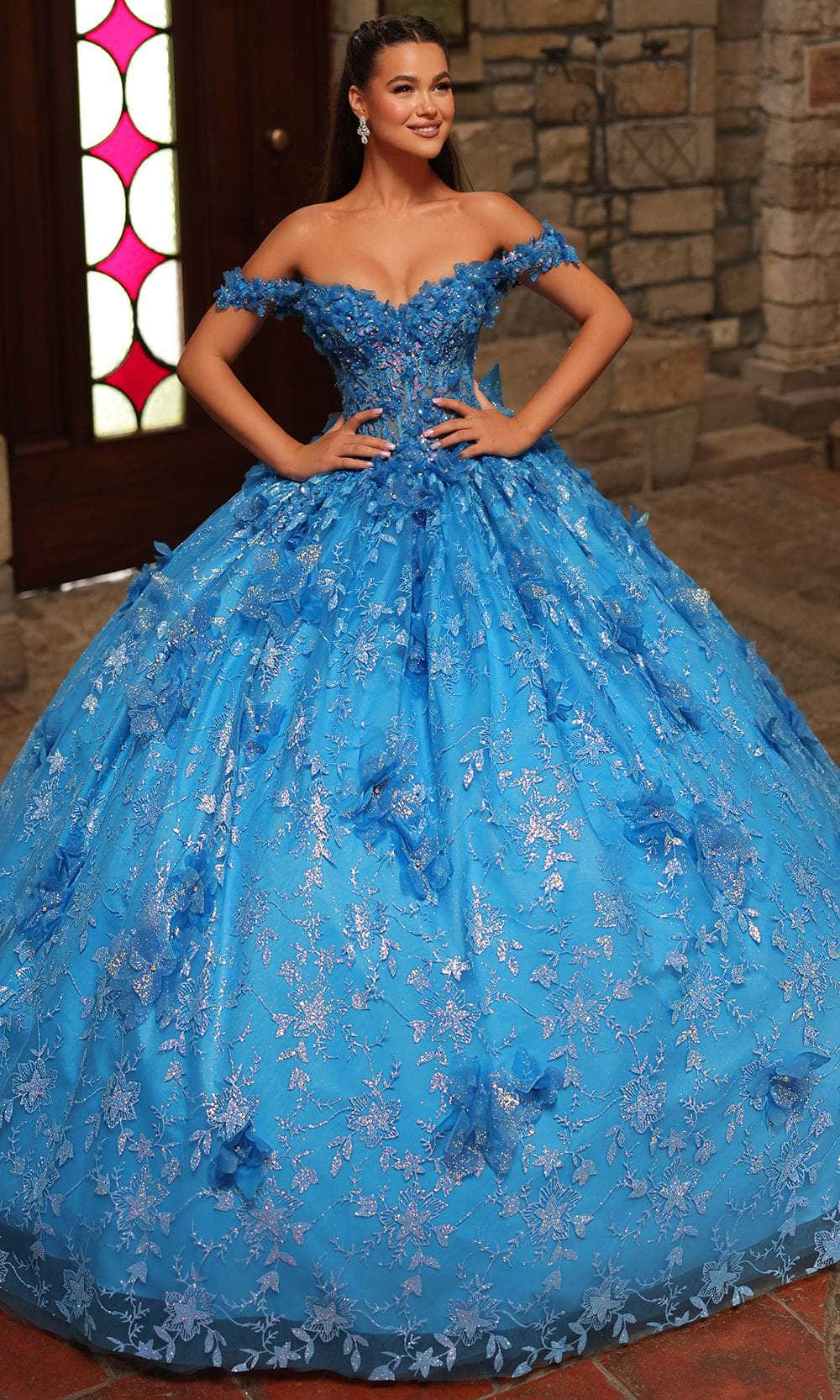 Amarra 54243 - Floral Applique Ballgown Quinceanera Dresses 00 /  Turquoise