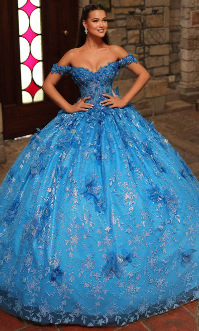 Amarra 54243 - Floral Applique Ballgown Quinceanera Dresses 00 /  Turquoise
