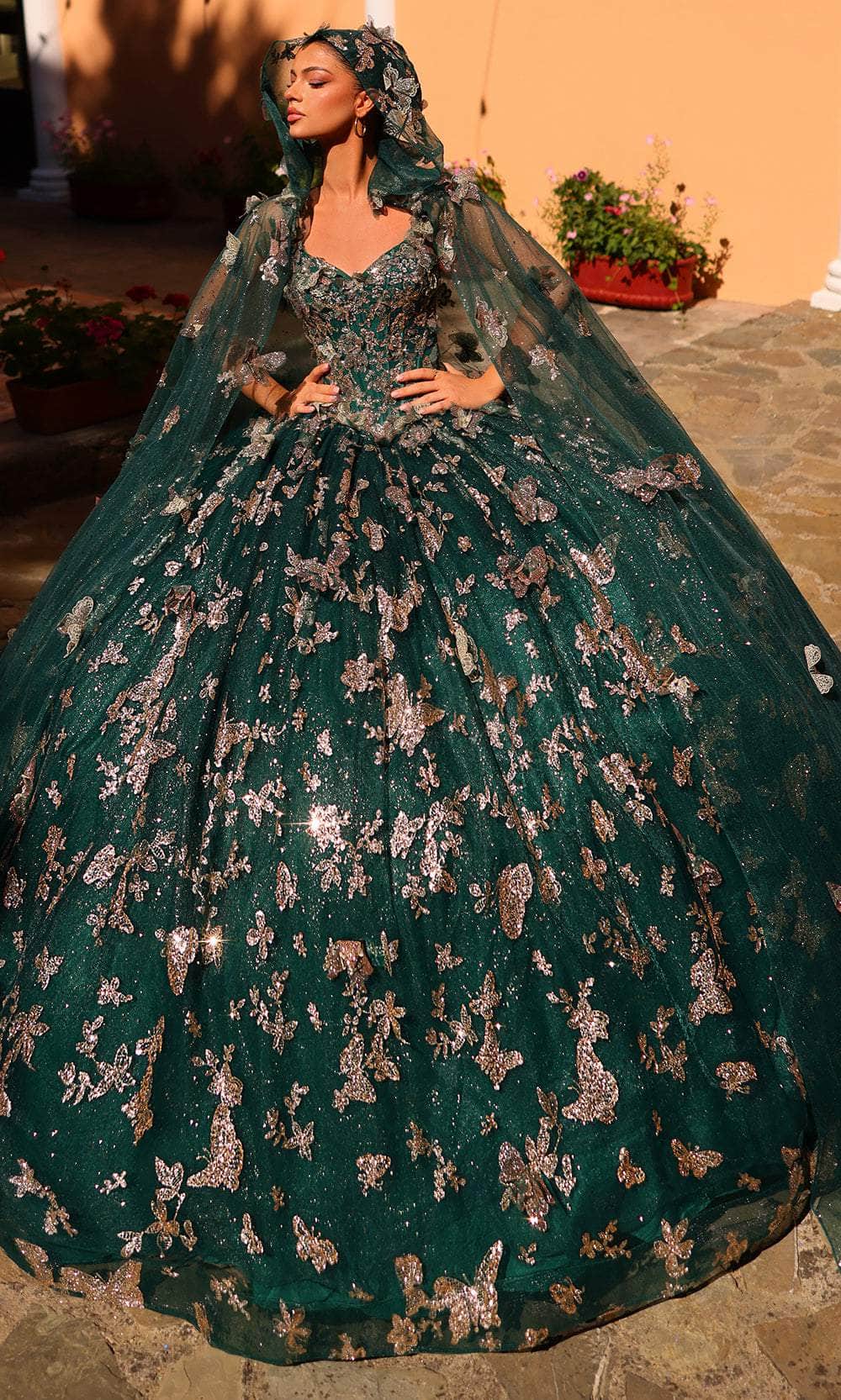 Amarra 54260 - Embellished Sleeveless Ballgown Special Occasion Dresses 000 /  Emerald/Gold