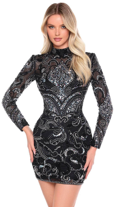 Amarra 88006 - Sequined High Neck Cocktail Dress Special Occasion Dresses 000 /  Black/Gunmetal/Silver