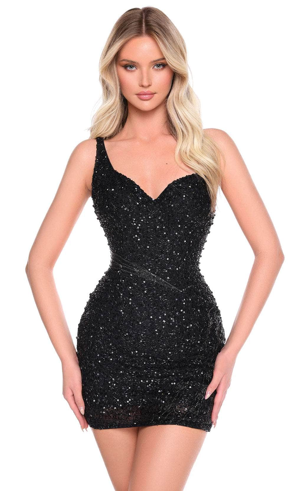 Amarra 88008 - Sequined Sweetheart Cocktail Dress Special Occasion Dresses 000 /  Black