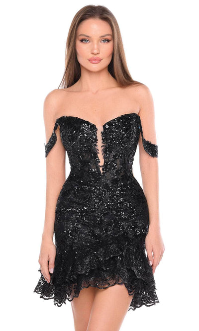 Amarra 88060 - Sequined Lace Cocktail Dress Special Occasion Dresses 000 /  Black