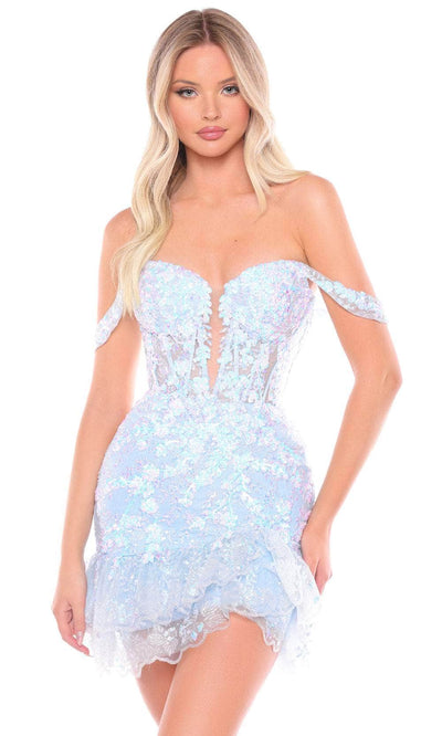 Amarra 88060 - Sequined Lace Cocktail Dress Special Occasion Dresses 000 /  Light Blue