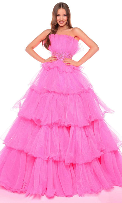 Amarra 88083 - Strapless Ruffled Evening Gown Special Occasion Dresses 000 /  Hot Pink