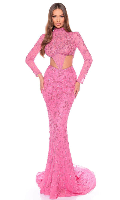 Amarra 88089 - Long Sleeve Evening Gown Special Occasion Dresses 000 /  Bright Pink