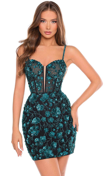 Amarra 88121 - Floral Sequined Cocktail Dress  Special Occasion Dresses 000 /  Black/Jade