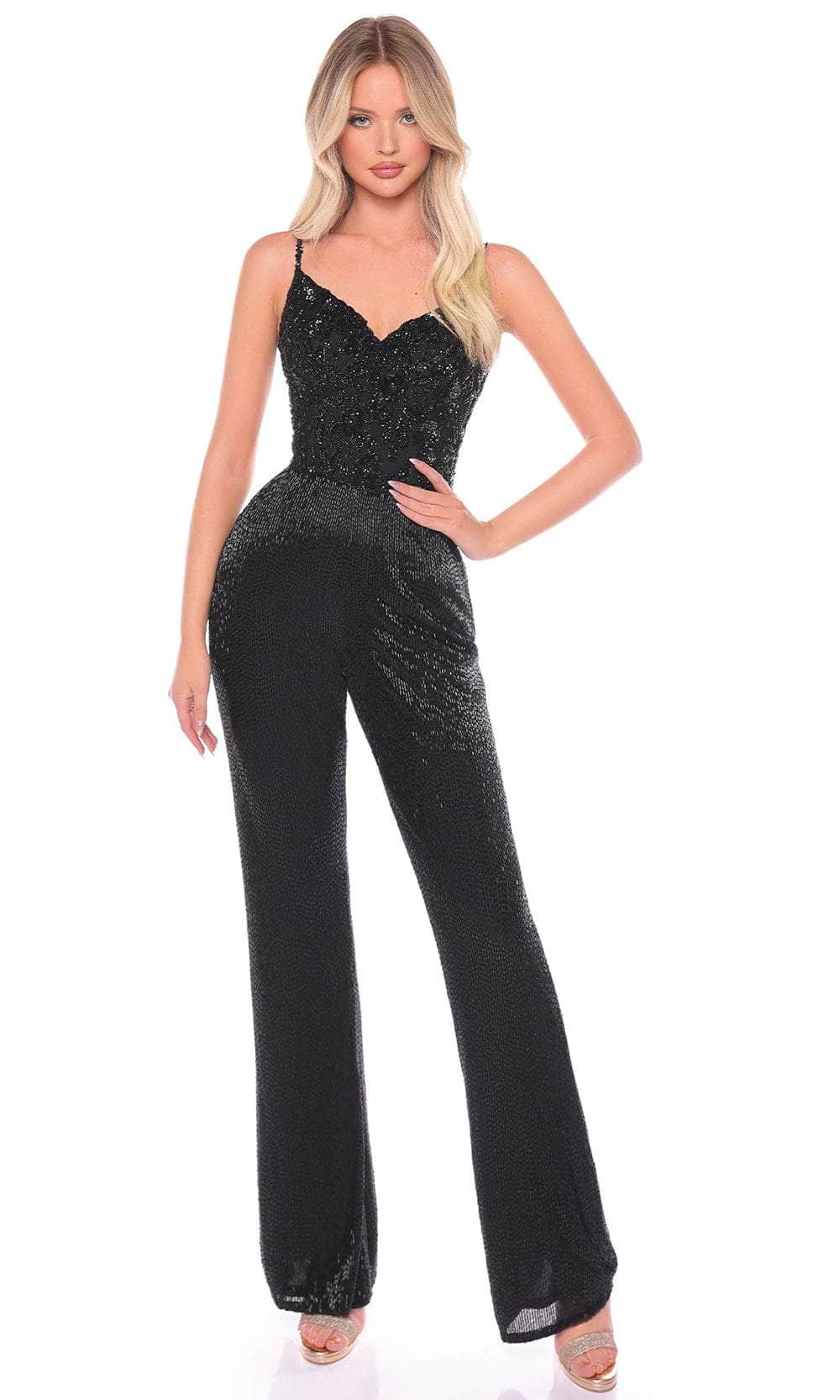 Amarra 88135 - Sequined Sleeveless Jumpsuit Formal Pantsuit 000 /  Black