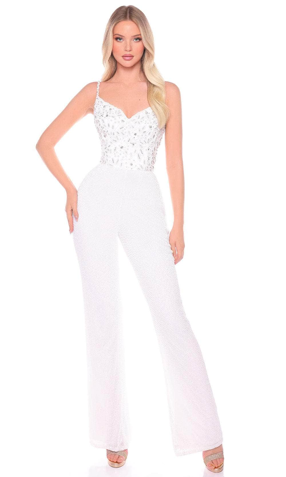 Amarra 88135 - Sequined Sleeveless Jumpsuit Formal Pantsuit 000 /  Ivory