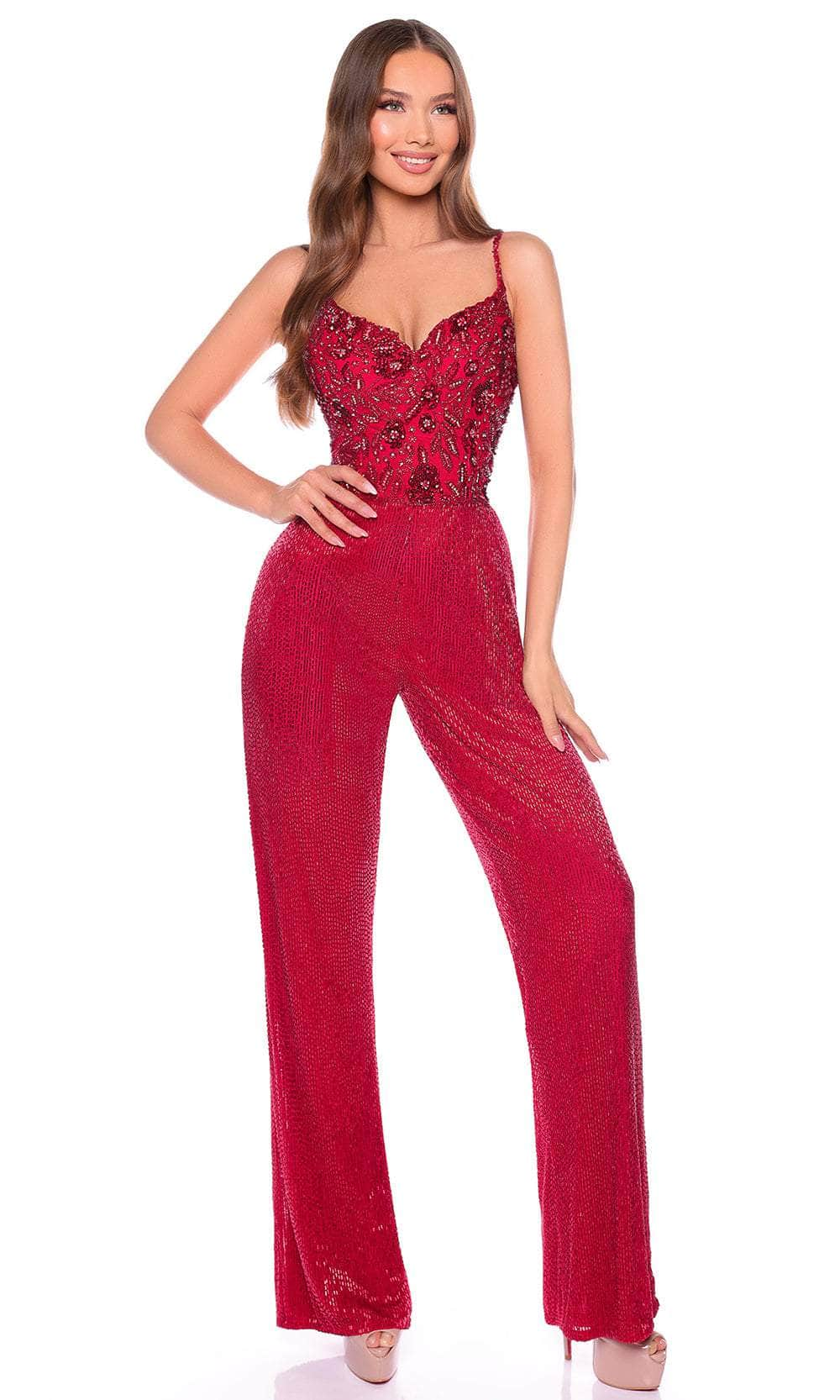 Amarra 88135 - Sequined Sleeveless Jumpsuit Formal Pantsuit 000 /  Red