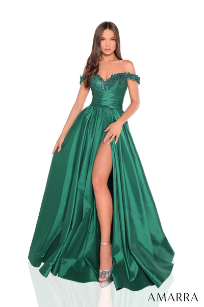 Amarra 88213 - Beaded Off-Shoulder Ballgown Ball Gowns 000 /  Emerald